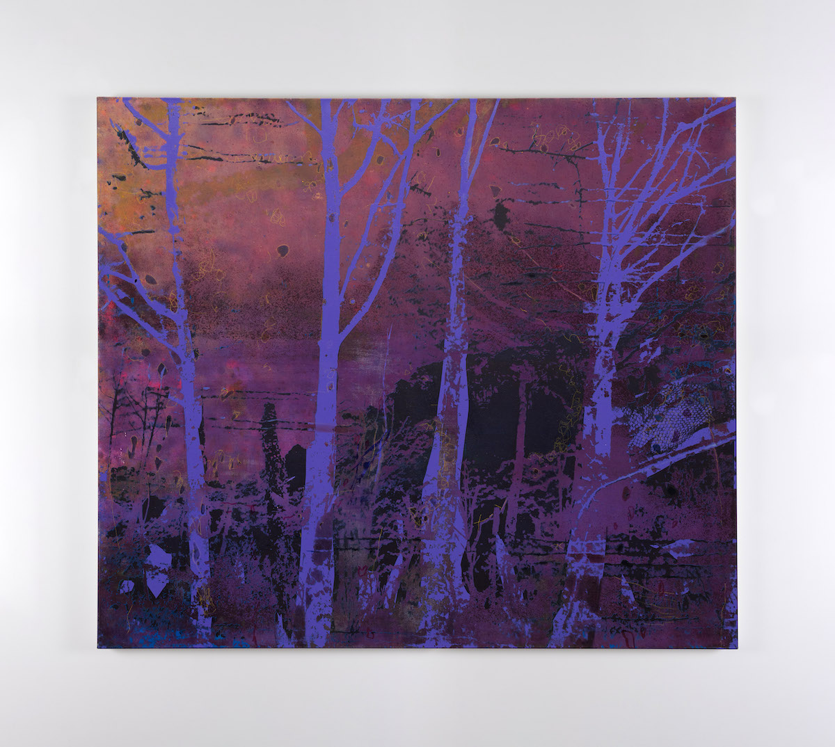 Elizabeth Magill, Variation (2), 2021, oil and screenprint on canvas, 128 x 148 cm / 50.4 x 58.3 in | Elizabeth Magill: Red Stars and Variations | Saturday 29 May  – Saturday 10 July 2021 | Kerlin Gallery