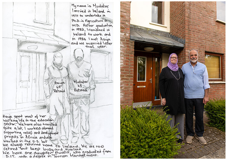 Asiya and Mudatar. Sketch & Portrait by Ala Buisir | Diversity in Dublin | Monday 28 June  – Sunday 11 July 2021 | Photo Museum Ireland
