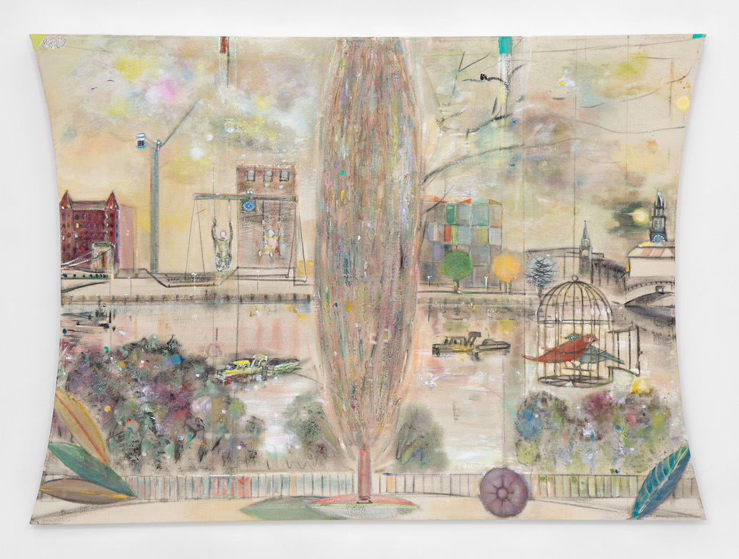 Merlin James, The Window, 2020, acrylic and mixed materials, 151.1 x 208.9 cm / 59.5 x 82.25 in | Merlin James: Window | Saturday 4 September  – Saturday 9 October 2021 | Kerlin Gallery