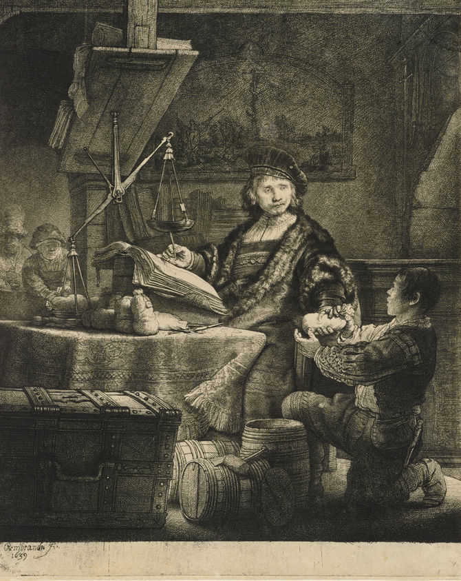 Rembrandt (1606 - 1669) Portrait of Jan Uytenbogaert, 'The Goldweigher’ (1639). © Ashmolean Museum, University of Oxford | Rembrandt in Print | Friday 17 September 2021  – Sunday 9 January 2022 | Crawford Art Gallery