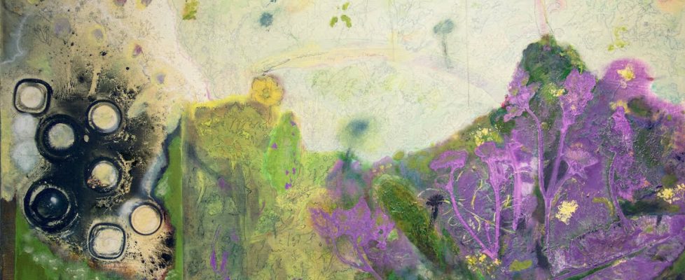 Pushing up daisies.50cm h x 100 cm Wjoil and mixed media on canvaspg