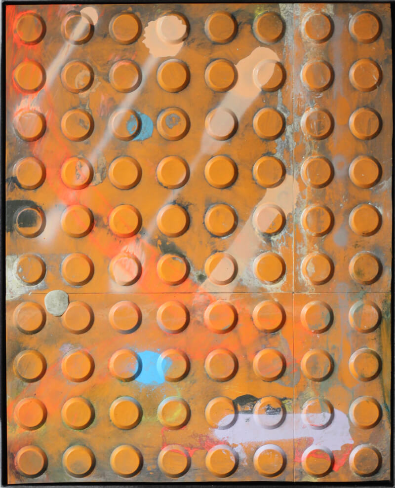 Stephen Burke, 'Blister', Unique, Materials: Spray paint, chewing gum on tile with steel frame, Size: 51h x 41w cm, | Stephen Burke: Vestige | Saturday 5 February  – Saturday 5 March 2022 | SO Fine Art Editions