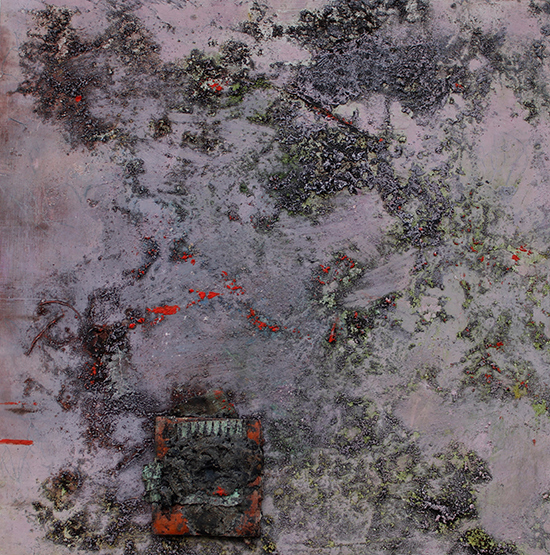 Rosemarie Langtry: Resting in the bog, oil, wax and mixed medium, 84.5×84.5 cm, 2021 | Rosemarie Langtry: Rooted to the Land | Saturday 12 February  – Sunday 3 April 2022 | Luan Gallery