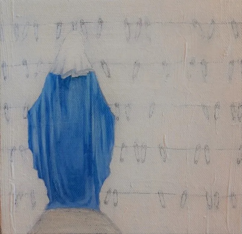 Miriam McConnon, Forced to Look Away, oil on canvas, 25 x 25cm | Outrageous, Obscene and Offensive | Sunday 12 June  – Sunday 31 July 2022 | Olivier Cornet Gallery