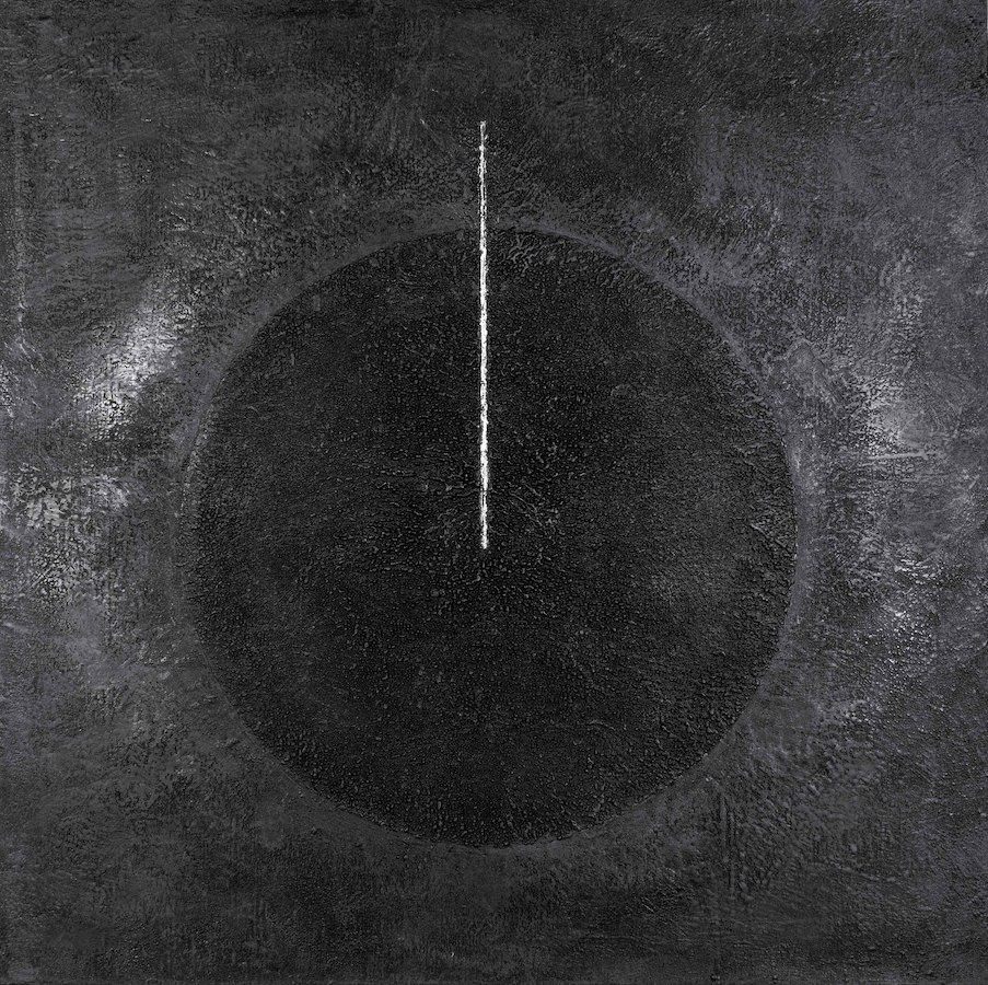 Helen Comerford, Moon Beam, 2019, encaustic on linen, 100 x 100 cm | Helen Comerford: Indigo | Friday 7 October  – Saturday 29 October 2022 | Taylor Galleries
