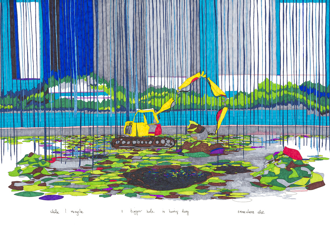 Laura Fitzgerald: Hole, 2022, pen and Sharpie marker on cartridge paper, 42 x 59.4cm | Laura Fitzgerald: RIGHT-OF-WAY  | Sunday 16 October  – Saturday 3 December 2022 | Wexford Arts Centre