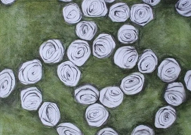 Miriam McConnon: Lost Lace, detail, charcoal & conté on paper, 32 x 45cm | Miriam McConnon: Lost Lace | Wednesday 19 October  – Sunday 6 November 2022 | Olivier Cornet Gallery