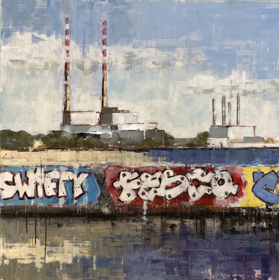 Bridget Flinn: Sandymount Graffiti, acrylic on canvas, 100 x 100cm | Winter Group Show | Thursday 24 November  – Friday 23 December 2022 | Solomon Fine Art