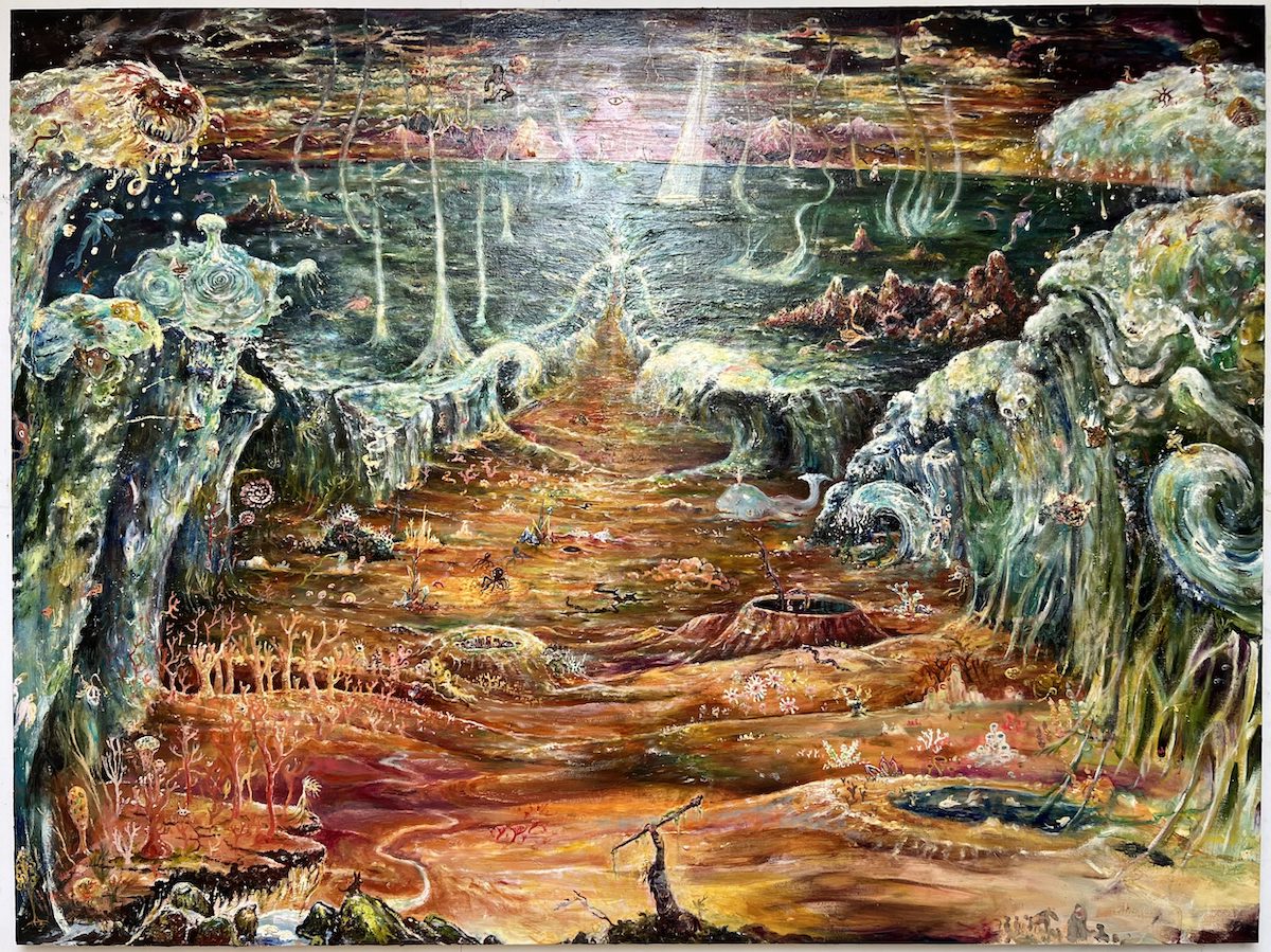 Peter Burns, Parting of the Red Sea, 2022, oil and mixed media on canvas, 59 x 79 inches. Image courtesy of the artist. | Peter Burns: Biblical Paintings | Friday 17 February  – Sunday 23 April 2023 | Royal Hibernian Academy