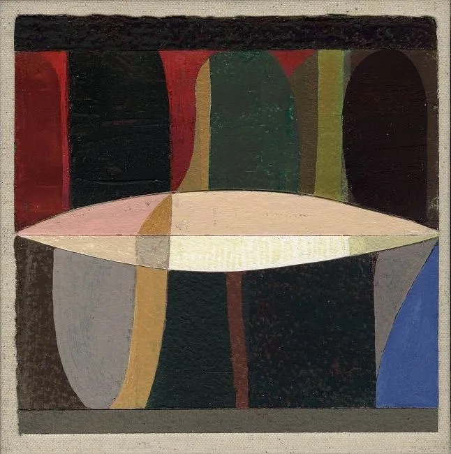 



Joe Dunne (RHA), After Tiziano Vecellio (Woman with a Mirror 1515), egg / oil tempera on paper mounted on canvas, 15 x 15cm (reserved)



 | 1515: a group show of small works | from Tuesday 12 September  | Olivier Cornet Gallery | Image: Joe Dunne (RHA), After Tiziano Vecellio (Woman with a Mirror 1515), egg / oil tempera on paper mounted on canvas, 15 x 15cm (reserved) – an abstract painting of geometrical shapes in mostly earthy tones, though bisected vertically by a stretched, pointed oval shape, the top half of which takes its coloration from the shoulders of the subject of Titian’s painting, and the bottom half of which mirrors the white of the subject’s bodice; other shapes hint at the main figure, the mirror, a possible blue shawl lower right 