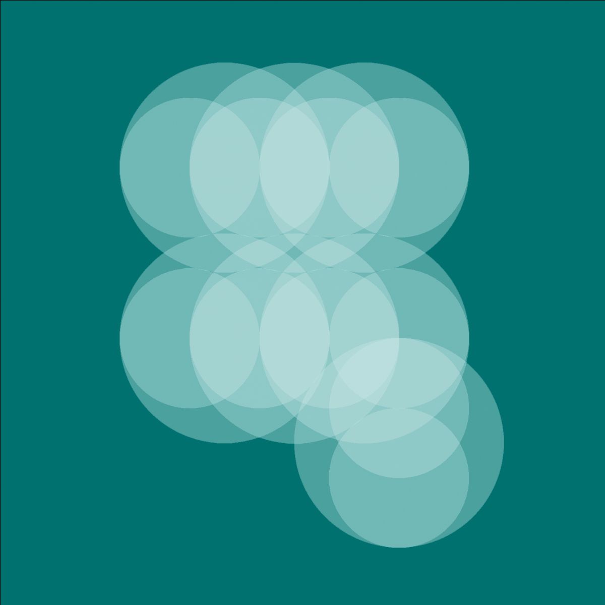 Robert Curgenven: Pailliún Aeir i bhFoirm Oscailte Cóbh | from Thursday, 7 September, 7pm  |  | Image: square with dark turquoise background; translucent white circles of two different sizes are superimposed onto the background and onto each other, such that the white is whiter where they overlap 