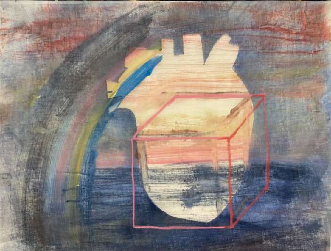 



Happy House, 2024, Shell/Ter Artist Collective



 | Shell/Ter Artist Collective: In a Dream in a Happy House | Thursday 20 June  – Sunday 25 August 2024 | Limerick City Gallery | Image: Happy House, 2024, Shell/Ter Artist Collective | painting; we see the anatomical shape of heart and the outline of a cube, in red, on top of it; around these swirl a mix of rainbow and darker colours 