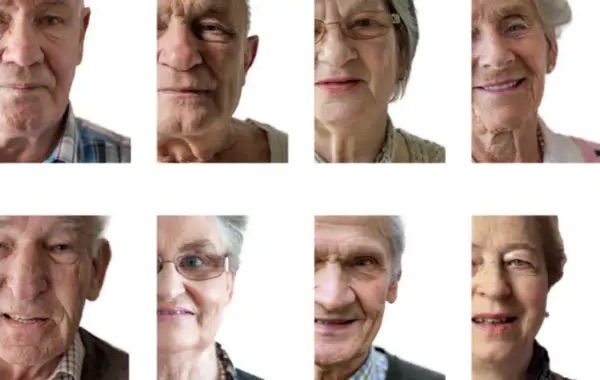 Children From Operation Shamrock | Saturday 17 August  – Saturday 31 August 2024 | Mermaid Arts Centre | Image: two rows of four photos each; these are head-and-shoulder portrait shots, with the sitter looking straight at the camera with a neutral or slightly smiling face; each photo is cropped in the same way: we only see from near-top of forehead to (roughly) just under the Adam’s apple, and very little of the sitter’s right eye; the background is pure white in each case; there is a generous white gap between each photo, more so between the two rows 