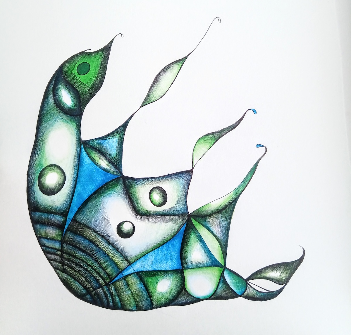 Courtesy of Angela Velázquez | Holding things | Friday 21 February  – Wednesday 26 February 2025 |  | Image: Courtesy of Angela Valesquez | looks like a possible design for an object made of coloured glass; it is shaped much like a jellyfish, one that is swimming downwards and to the left, with trailing appendages; the colour scheme is greens and blues 