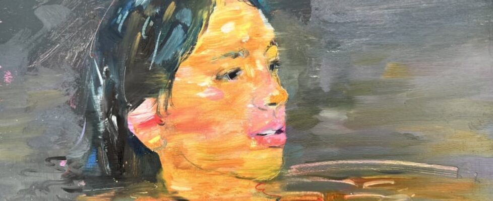 Gabhann Dunne, 'Through the tannin', oil on gesso panel, 18 x 24cm