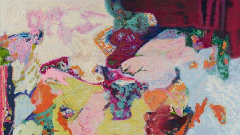 Sarah Dwyer: Penti Menti | Thursday 16 April  – Sunday 14 June 2026 | Limerick City Gallery | Hard to be sure what exactly is being depicted, but it looks like a sofa or a bed on which have been thrown various colourful patterned objects; but there is also a shape which may be a fish, in fact there may be multiple carpThe exhibition at LCGA is the third and final iteration of the exhibition as part of its national tour. 