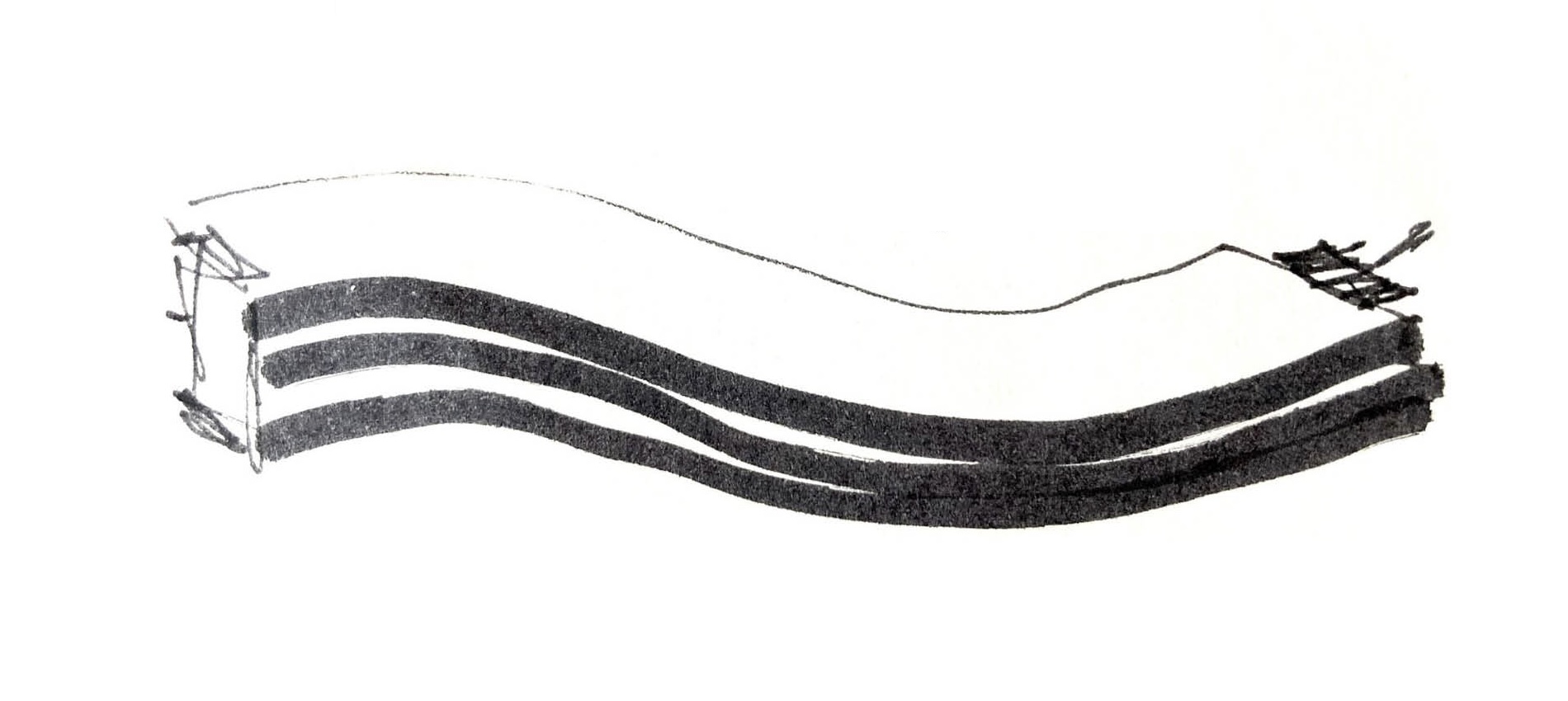 Blaine O’Donnell: idir | Saturday 13 June  – Saturday 25 July 2026 | Wexford Arts Centre | Blaine O’Donnell | drawing; looks like an elongated, triple-layer flying carpet heading from right to left across the image; some delicate lines, some full-bodied, all in black against white 